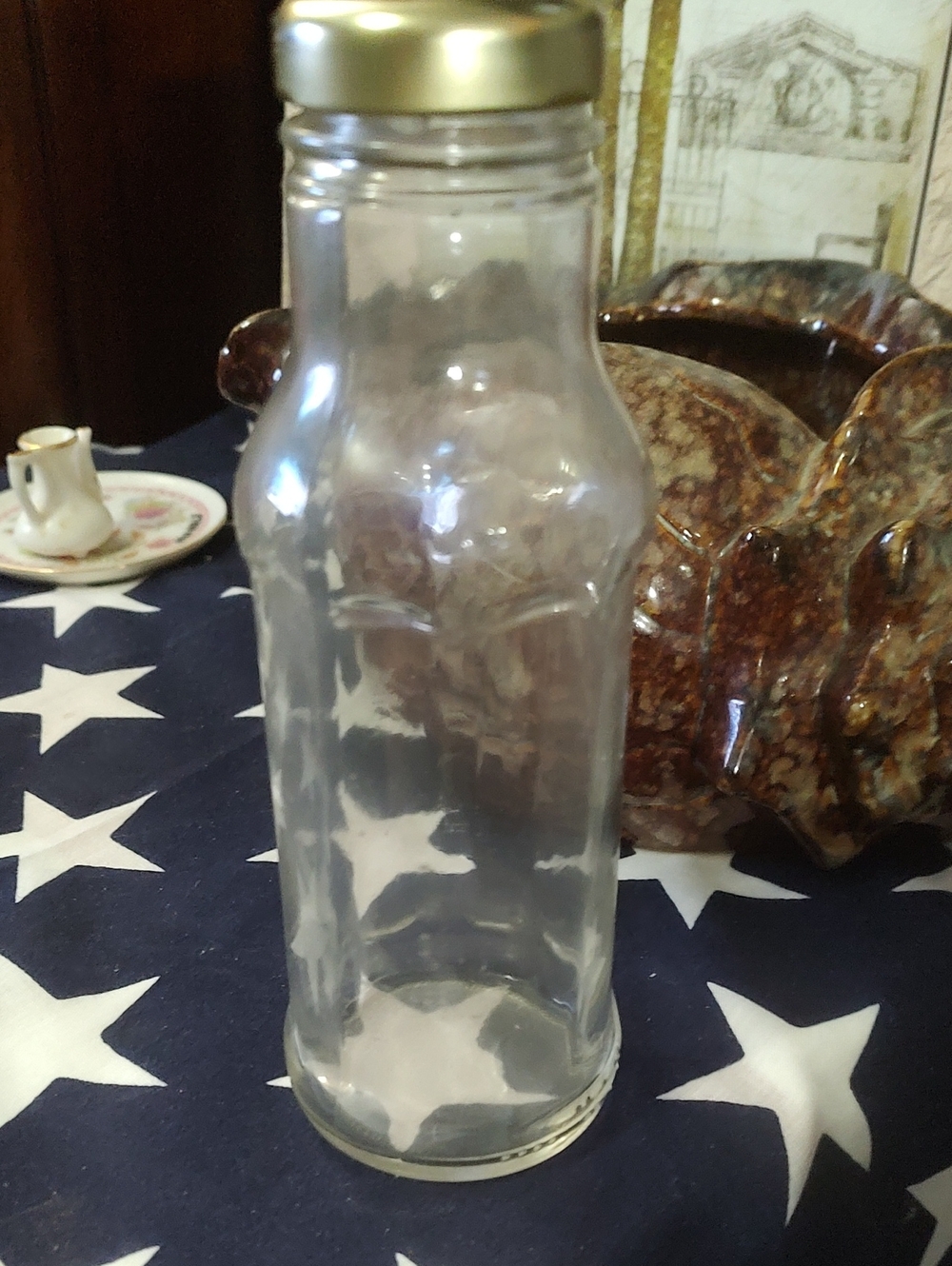 Clear Glass Bottle with Gold Lid - Home Dining